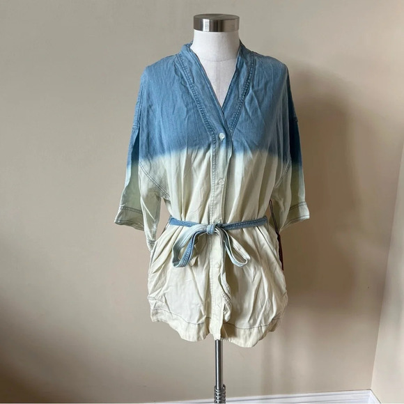 New! The Nu Vintage Ombré Belted Tunic Top/Blue/Cream 26021 - Picture 5 of 11